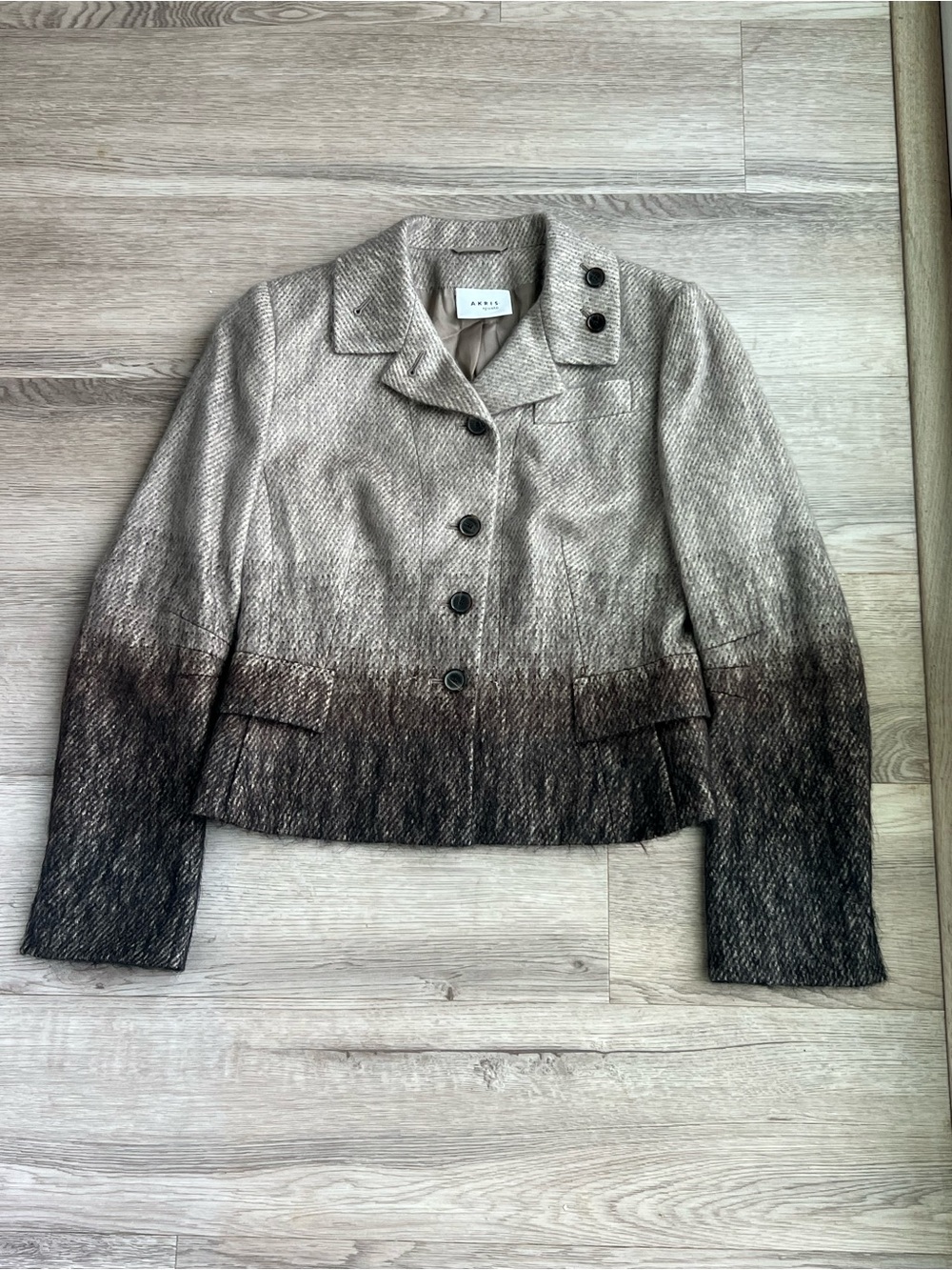 Akris Punto Blazer Wool Silk Ombré Brown Button Womens 6
